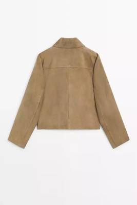 women's tan suede leather biker jacket classic moto zip style 2