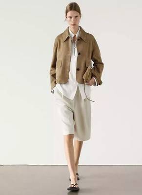 women's tan suede leather biker jacket classic moto zip style 3