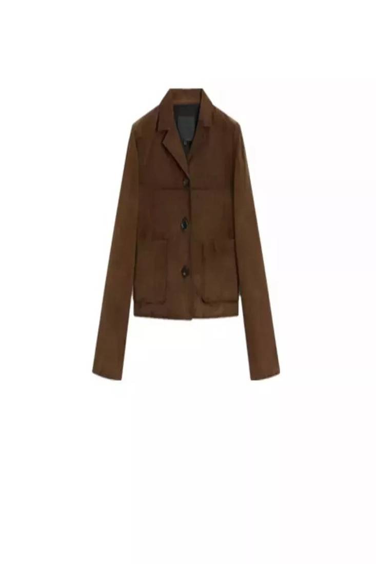Women’s brown suede leather jacket genuine lambskin western button pockets