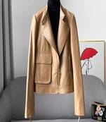 women's tan sheepskin leather jacket classic zip up style