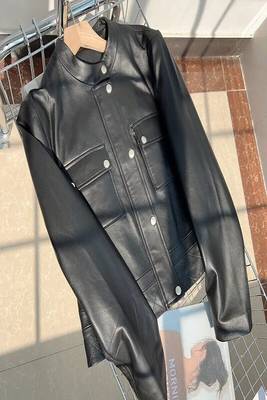women's genuine sheepskin leather biker jacket stand up collar style 3