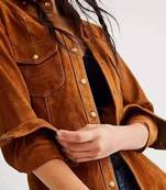 Women’s brown suede leather jacket genuine lambskin western biker style