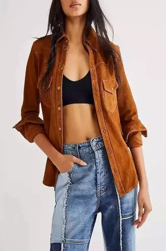 women's brown suede leather biker jacket classic moto zip style