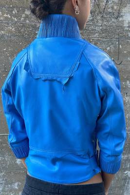 women's blue lambskin leather biker jacket classic zip front style 2