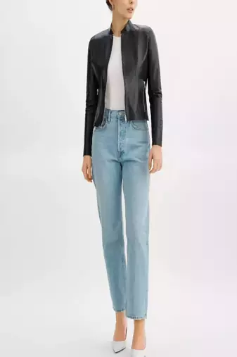 Womens genuine blaack leather jacket vintage slim fit moto biker zip