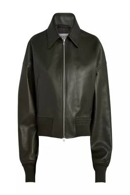 women's black lambskin leather bomber jacket ribbed cuffs and waist 1