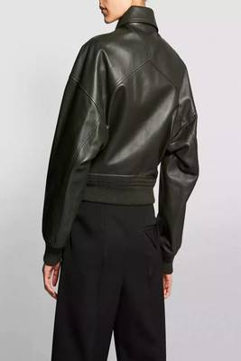 women's black lambskin leather bomber jacket ribbed cuffs and waist 2