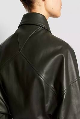 women's black lambskin leather bomber jacket ribbed cuffs and waist 3