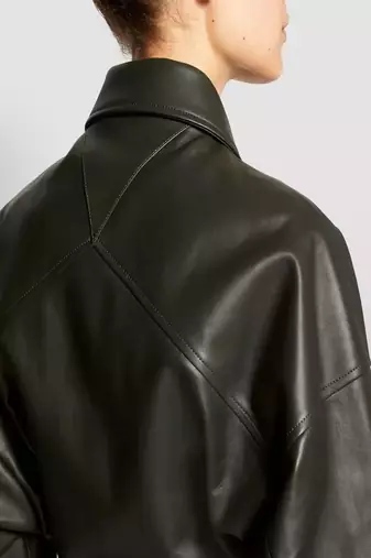 women's black lambskin leather bomber jacket ribbed cuffs and waist