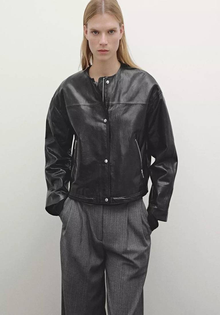 Women’s soft lambskin black bomber jacket slim fit stylish motorcycle look