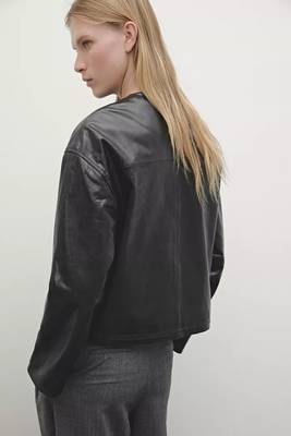 women's black lambskin leather bomber jacket ribbed cuffs and waist premium 2
