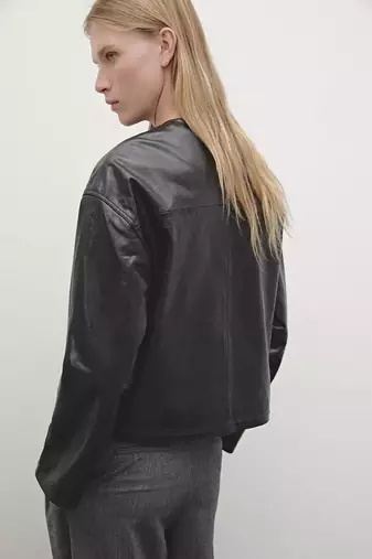 women's black lambskin leather bomber jacket ribbed cuffs and waist premium