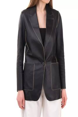 women's black lambskin leather blazer jacket classic zip up style 1