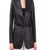 women's black lambskin leather blazer jacket classic zip up style