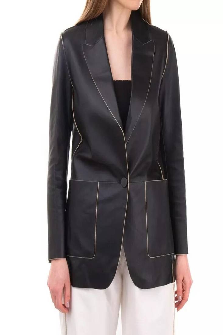 Women  black  genuine leather blazer – slim fit classic formal jacket, handmade premium lambskin coat