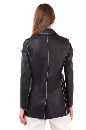 women's black lambskin leather blazer jacket classic zip up style