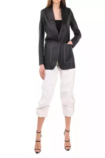 women's black lambskin leather blazer jacket classic zip up style