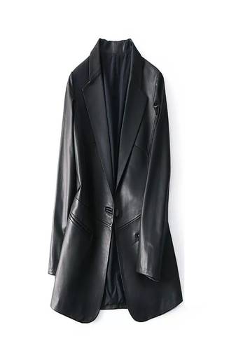 Women’s black genuine leather blazer slim fit classic formal jacket lambskin coat