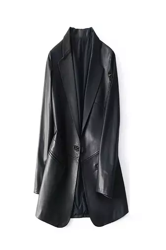 Women’s black genuine leather blazer slim fit classic formal jacket lambskin coat