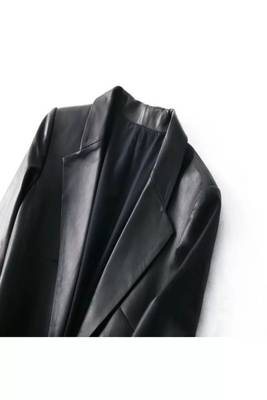 women's black lambskin leather blazer jacket classic zip up style premium 2