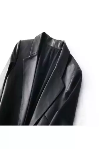 women's black lambskin leather blazer jacket classic zip up style premium