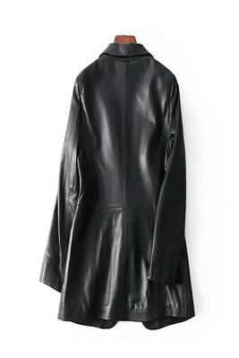 women's black lambskin leather blazer jacket classic zip up style premium 3