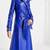 Women’s blue lambskin leather long coat dress slim fit formal elegant jacket