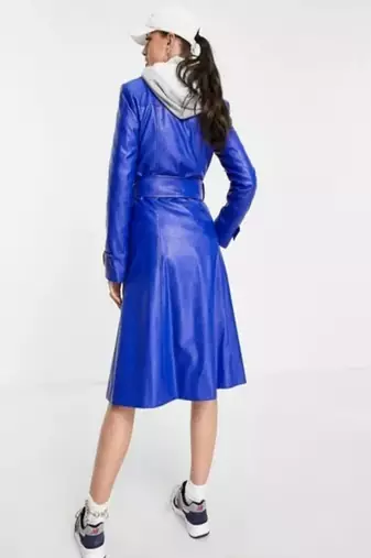 women's blue lambskin leather dress classic zip up style