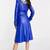 Women’s blue lambskin leather long coat dress slim fit formal elegant jacket