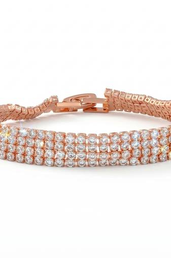 Brass rose gold plated four liner moissanite diamond unisex bracelet