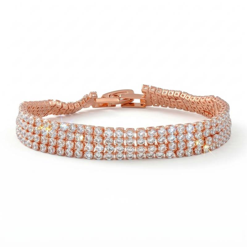 Brass rose gold plated four liner moissanite diamond unisex bracelet