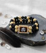 Black onyx brass gold beaded guruji bracelet for men women