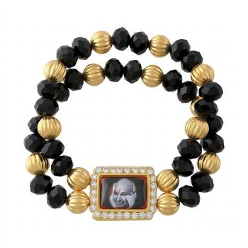 Black onyx brass gold beaded guruji bracelet for men women 3