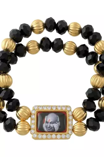 Black onyx brass gold beaded guruji bracelet for men women