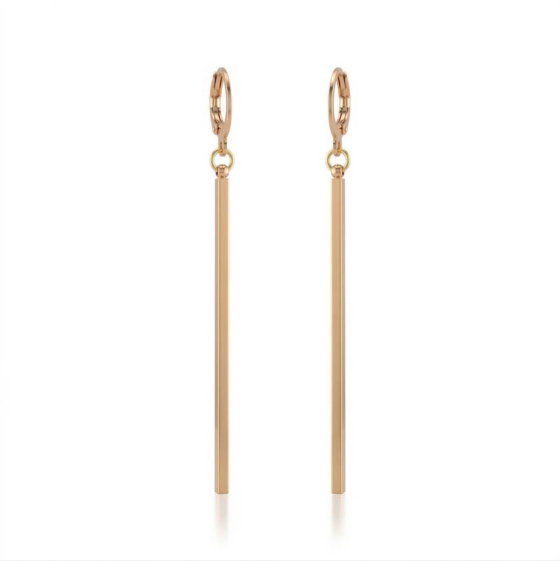 Brass gold long bar earrings for women