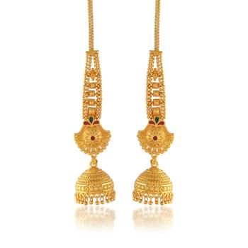 Brass gold plated handmade kan chain long jhumki for women tradtional 1