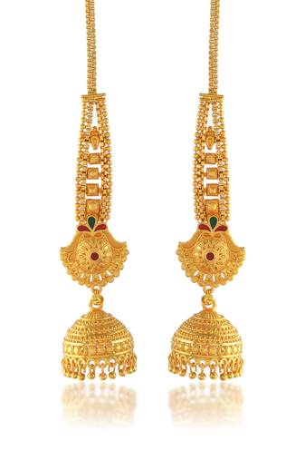 Brass gold plated handmade kan chain long jhumki for women tradtional
