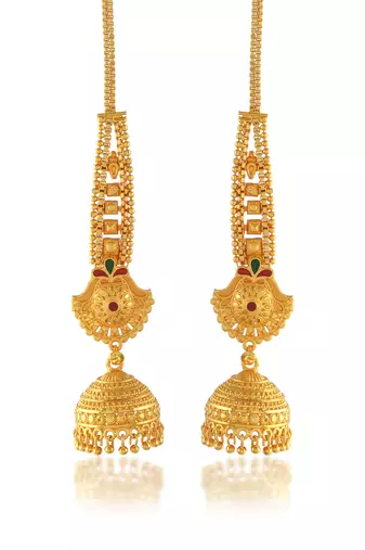 Brass gold plated handmade kan chain long jhumki for women tradtional