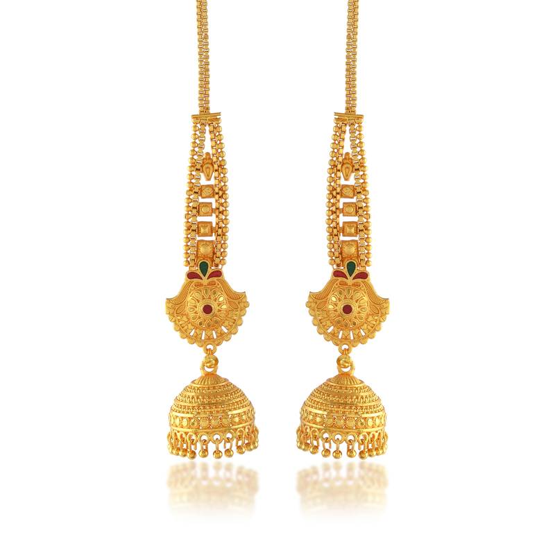 Brass gold plated handmade kan chain long jhumki for women tradtional