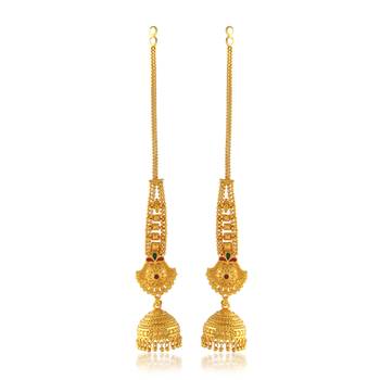 Brass gold plated handmade kan chain long jhumki for women tradtional 2