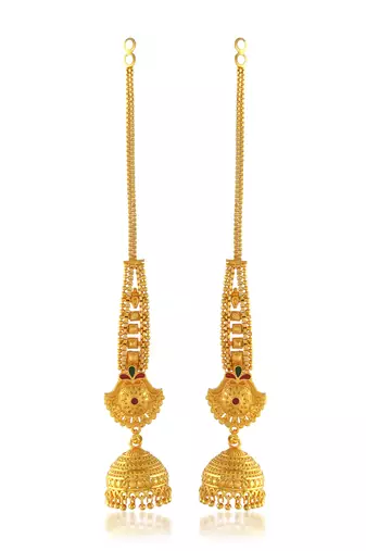 Brass gold plated handmade kan chain long jhumki for women tradtional