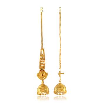 Brass gold plated handmade kan chain long jhumki for women tradtional 3