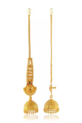 Brass gold plated handmade kan chain long jhumki for women tradtional