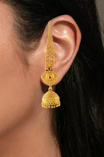 Brass gold plated handmade kan chain long jhumki for women tradtional