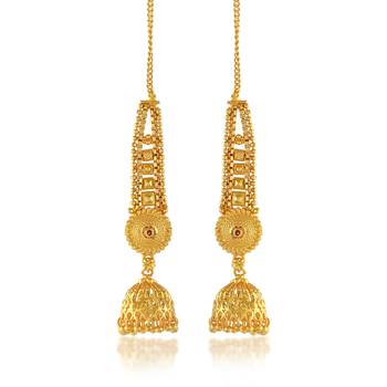 Brass gold plated handmade kan chain long jhumki for women tradtional 1