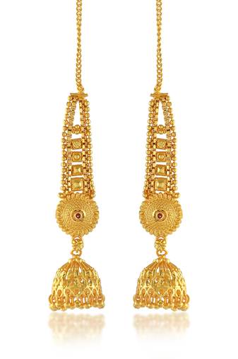 Brass gold plated handmade kan chain long jhumki for women tradtional