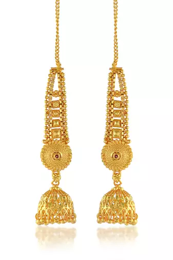 Brass gold plated handmade kan chain long jhumki for women tradtional