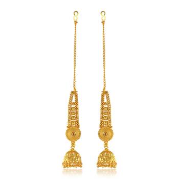 Brass gold plated handmade kan chain long jhumki for women tradtional 2