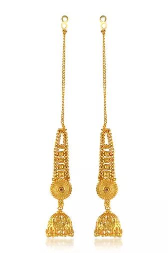 Brass gold plated handmade kan chain long jhumki for women tradtional