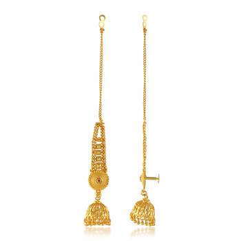 Brass gold plated handmade kan chain long jhumki for women tradtional 3